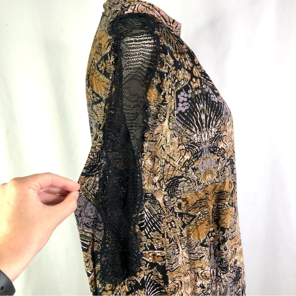 Free People blouse New World Nouveau lace trim crossover front keyhole back